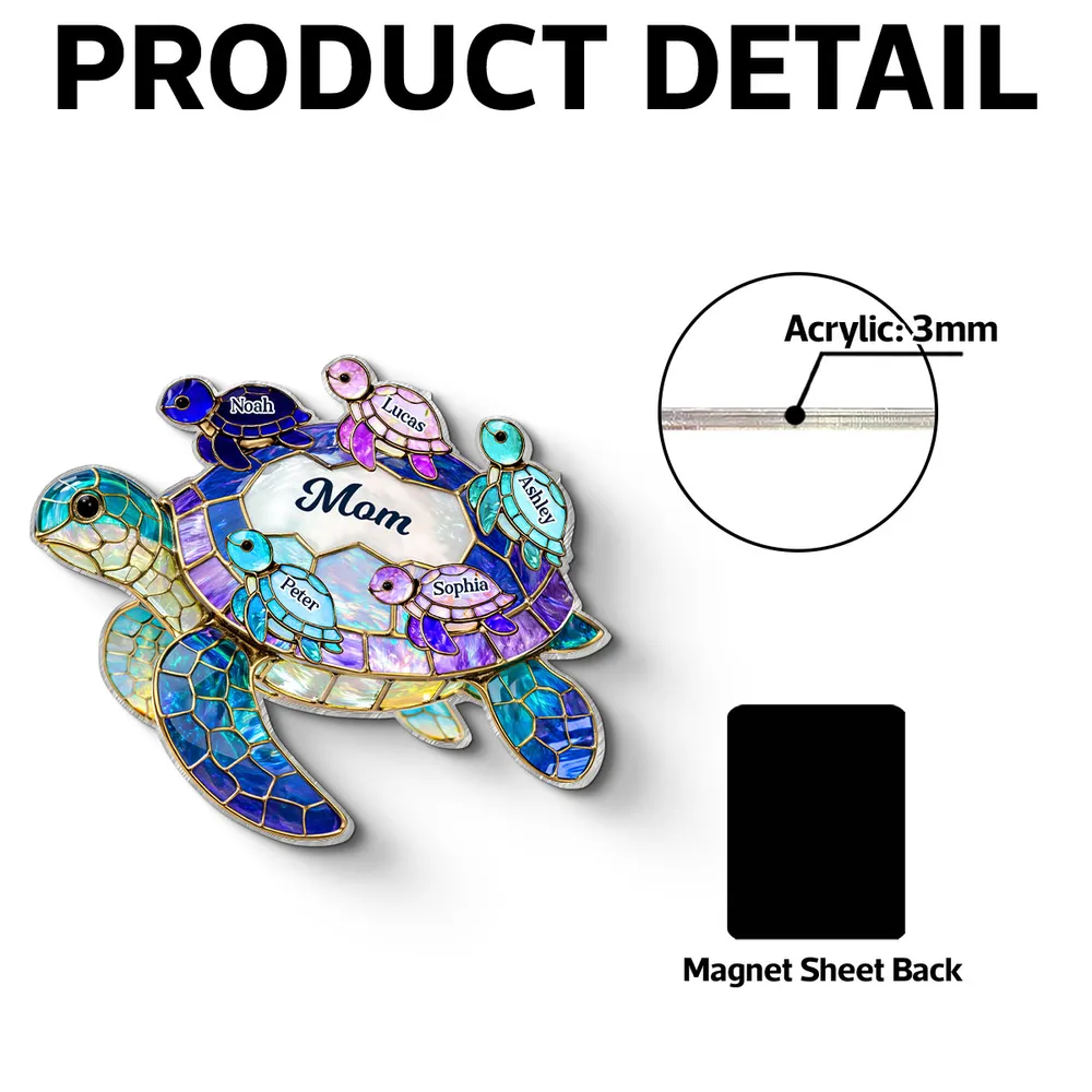 Mom Sea Turtle Acrylic Fridge Magnet, Personalized Family Keepsake, Bright Kitchen Decor, Thoughtful Gift for Her - Image 6
