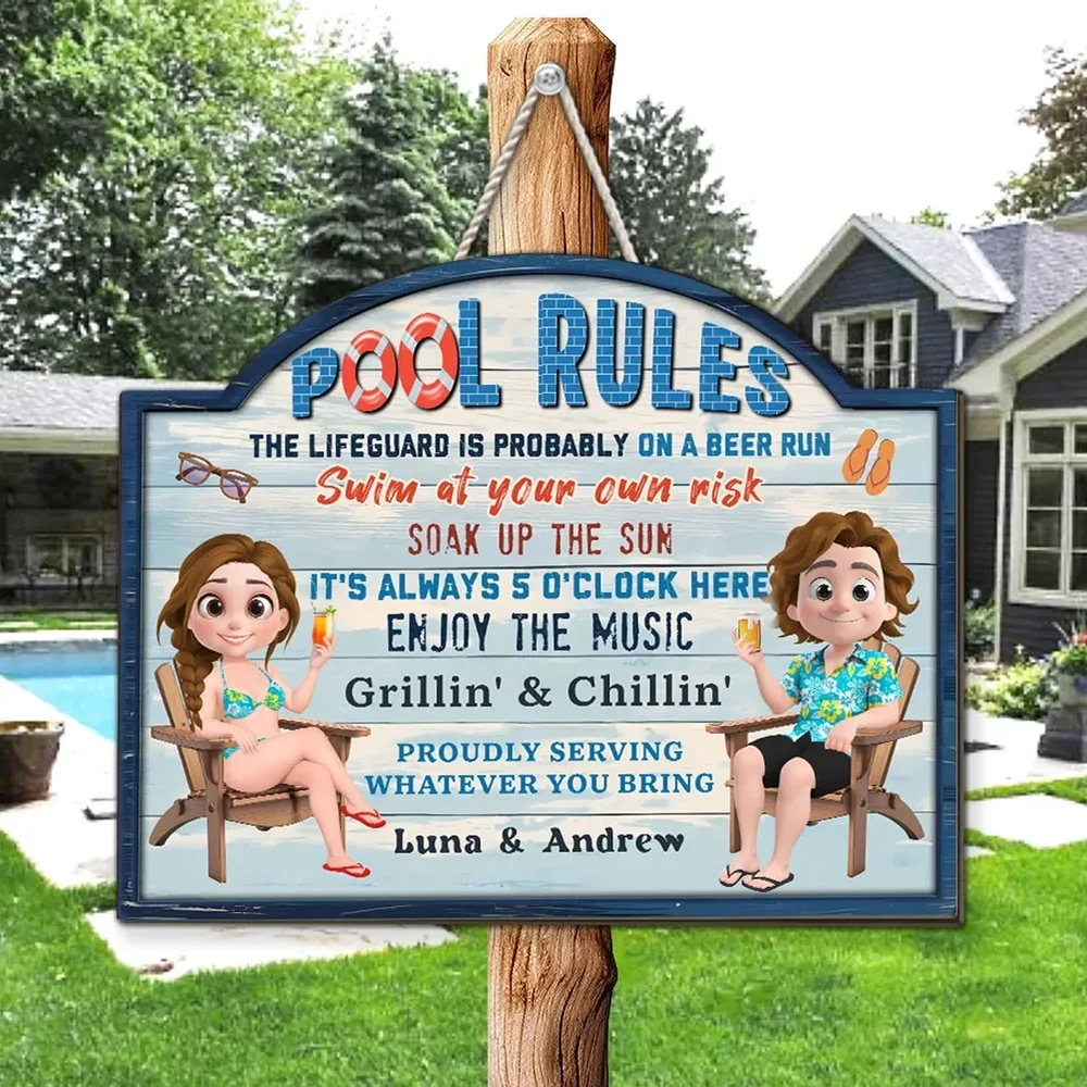Poolside Grillin' & Chillin' Personalized Wooden Sign, Beachy Funny Backyard Decor, Unique Gift For Couples - Image 3