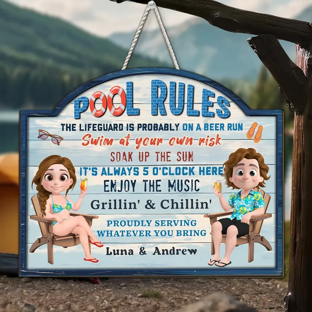Poolside Grillin' & Chillin' Personalized Wooden Sign, Beachy Funny Backyard Decor, Unique Gift For Couples - Image 5