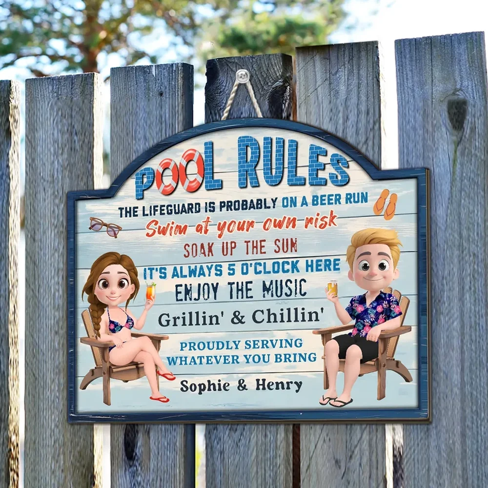 Poolside Grillin' & Chillin' Personalized Wooden Sign, Beachy Funny Backyard Decor, Unique Gift For Couples - Image 6