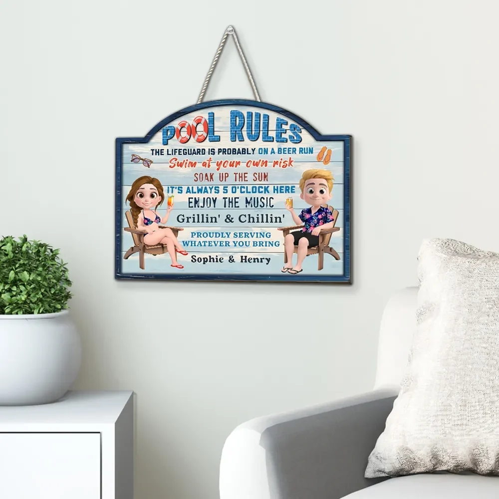 Poolside Grillin' & Chillin' Personalized Wooden Sign, Beachy Funny Backyard Decor, Unique Gift For Couples - Image 7