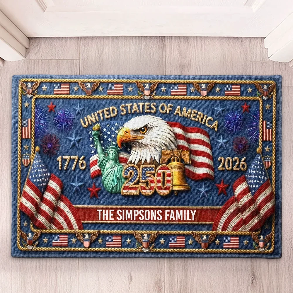 Personalized Patriotic Standard Doormat with USA Eagle & Flag Artwork, Unique Outdoor Entryway Gift for Family - Image 3