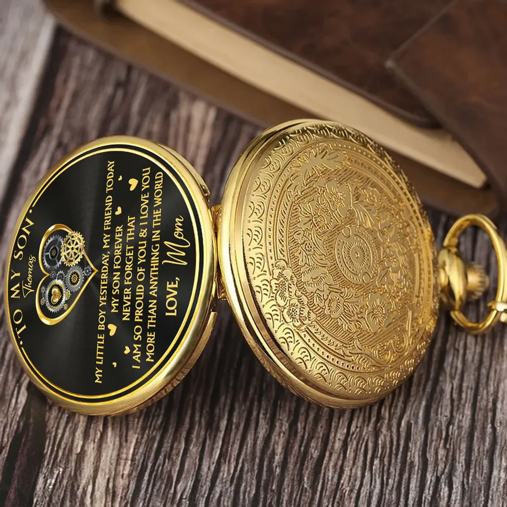 Custom Pocket Watch For Son, 'So Proud Of You' Love Note Style, Timeless Gift Keepsake For Him - Image 4
