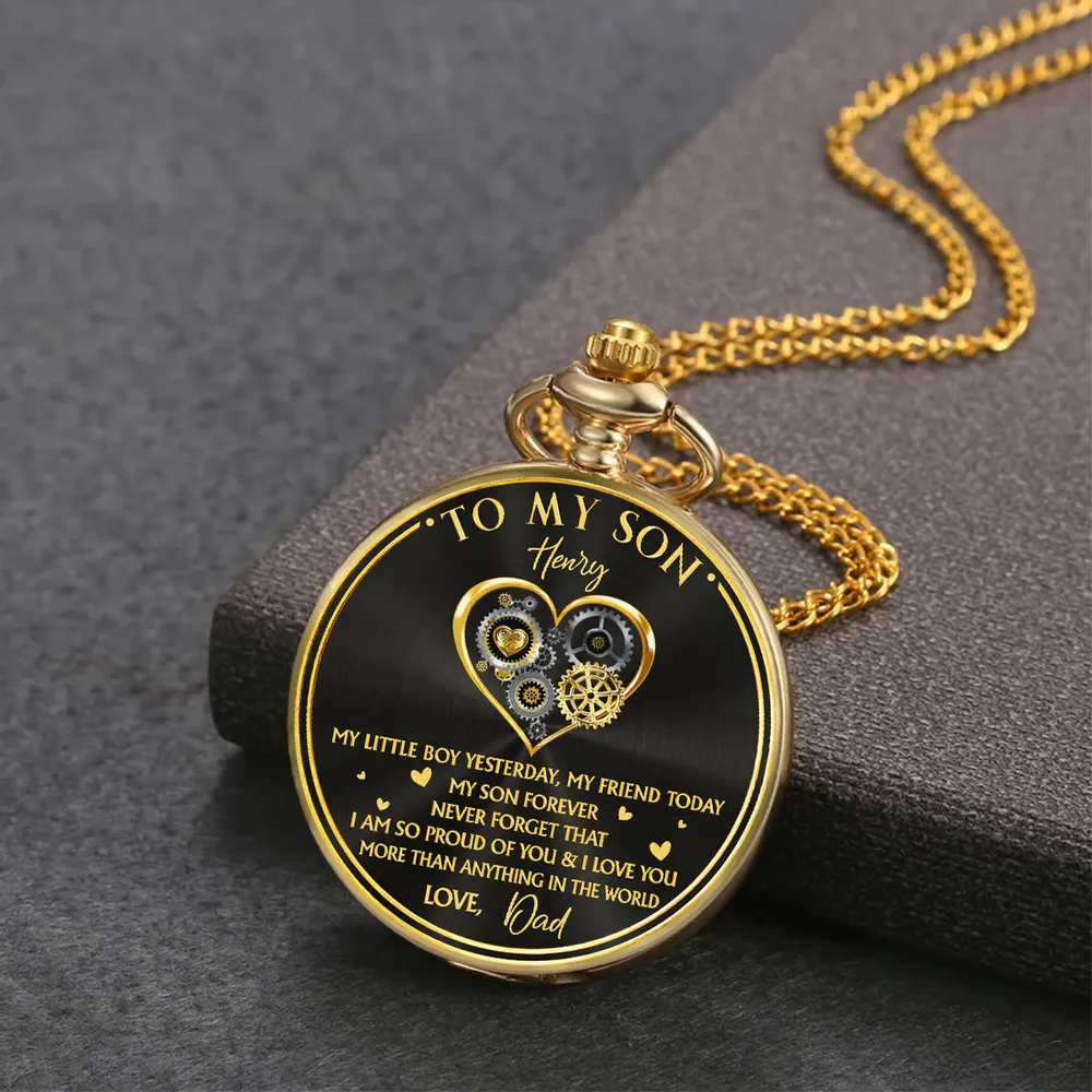 Custom Pocket Watch For Son, 'So Proud Of You' Love Note Style, Timeless Gift Keepsake For Him - Image 5