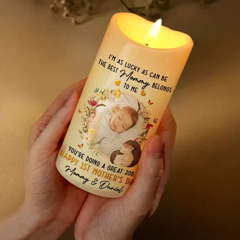 Personalized Flameless LED Candle with Baby Photo and Mommy Quote - Unique Mother's Day Gift, Warm Glow Keepsake - Image 3