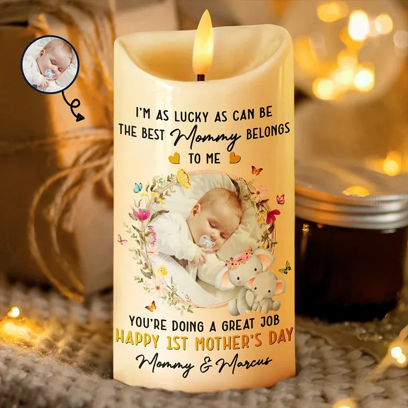 Personalized Flameless LED Candle with Baby Photo and Mommy Quote - Unique Mother's Day Gift, Warm Glow Keepsake - Image 5