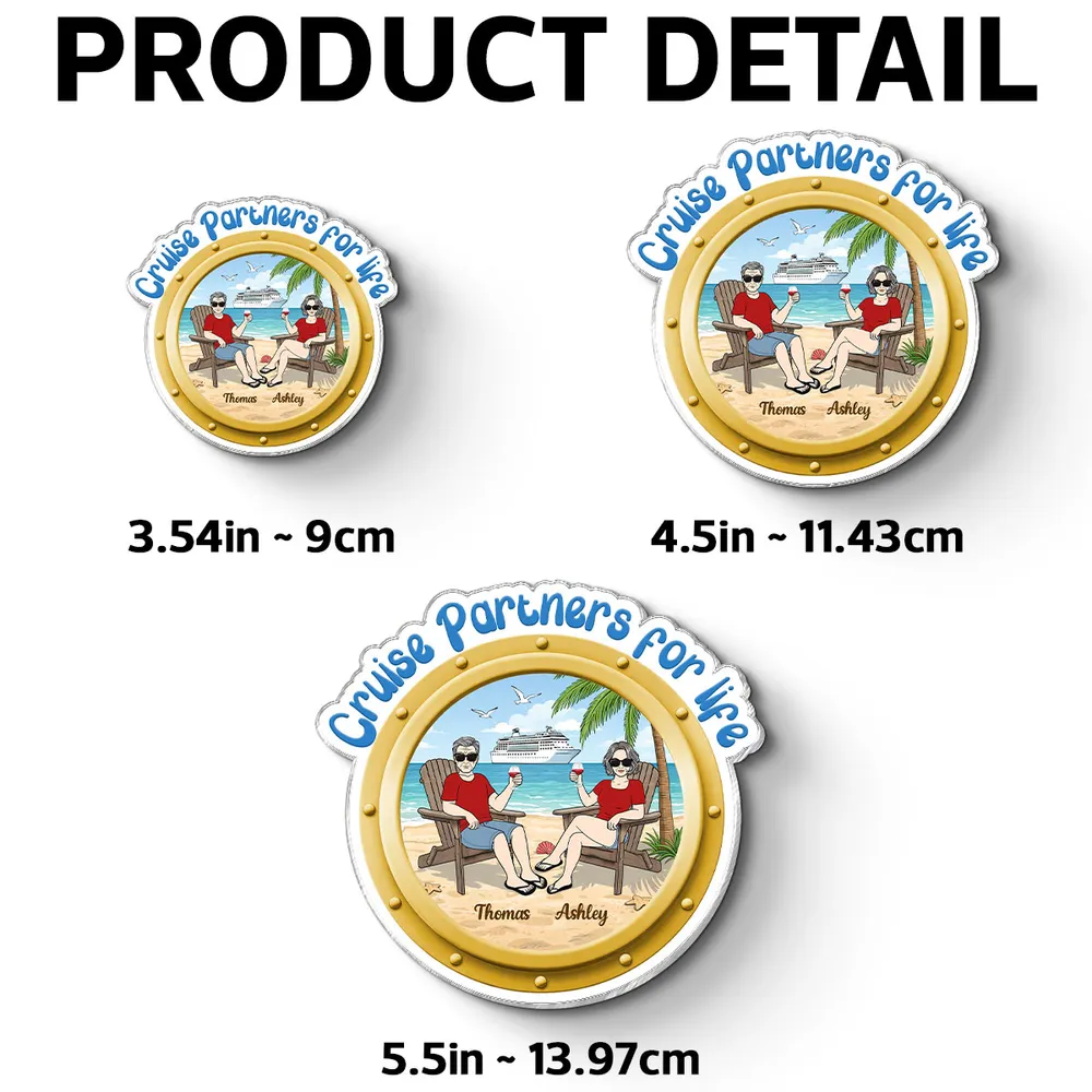 Personalized Cruise Partners For Life Acrylic Magnet, Beach Couple Toasting Porthole Design, Unique Gift for Couples - Image 5