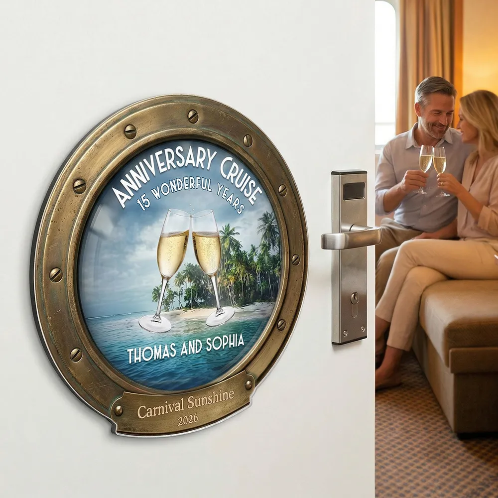 Personalized Anniversary Cruise Acrylic Magnet, Champagne Toast Beach Scene, Unique Couple Gift for Cabin Door - Image 7