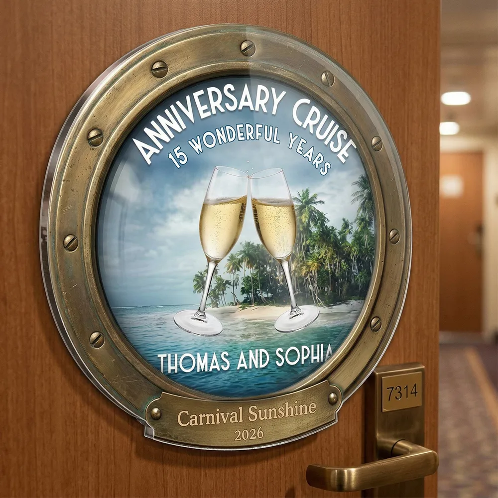 Personalized Anniversary Cruise Acrylic Magnet, Champagne Toast Beach Scene, Unique Couple Gift for Cabin Door - Image 8