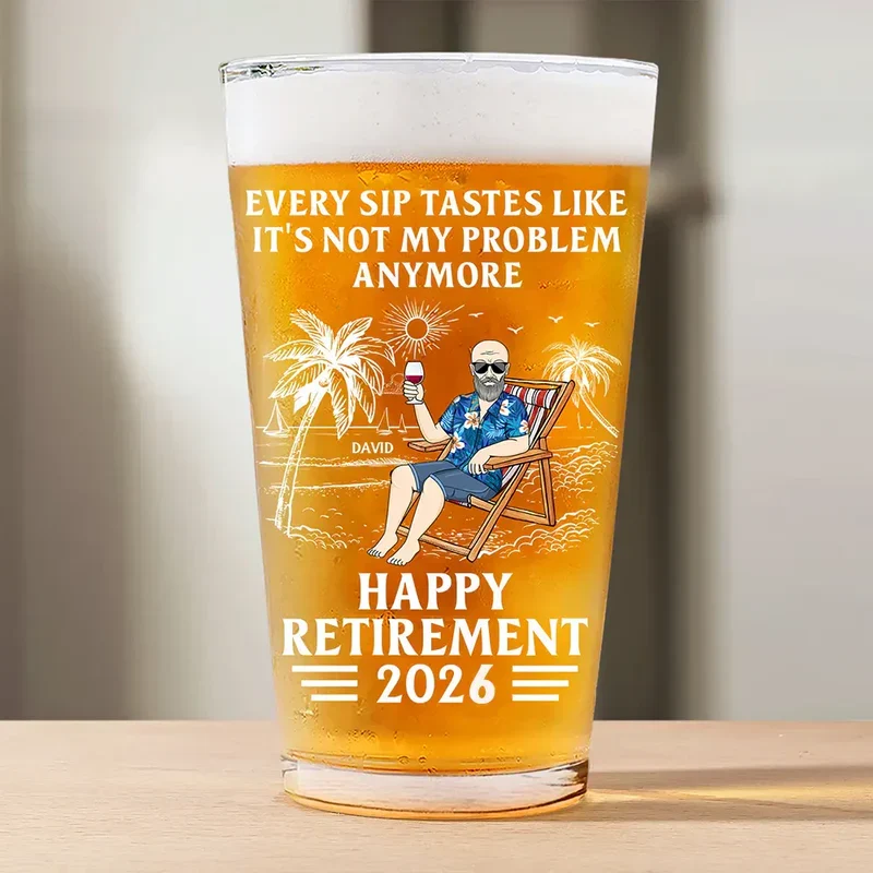 Personalized Retirement Beer Glass With Beach Lounge Design Funny Gift Idea For Men A Classy Home Bar Keepsake - Image 6