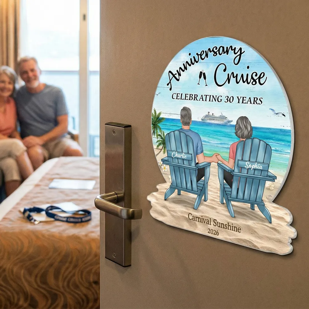 Personalized Anniversary Cruise Acrylic Magnet, Couple Holding Hands Beach Back View, Unique Gift for Husband & Wife - Image 3