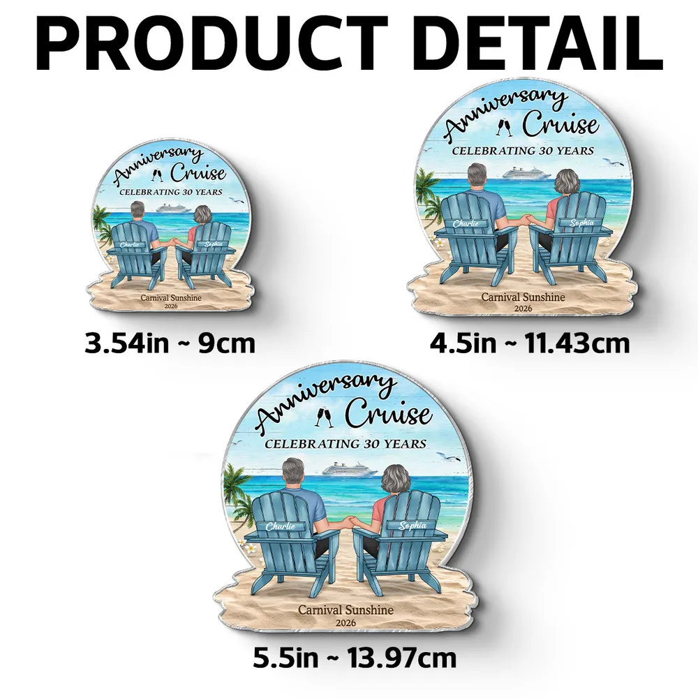 Personalized Anniversary Cruise Acrylic Magnet, Couple Holding Hands Beach Back View, Unique Gift for Husband & Wife - Image 4