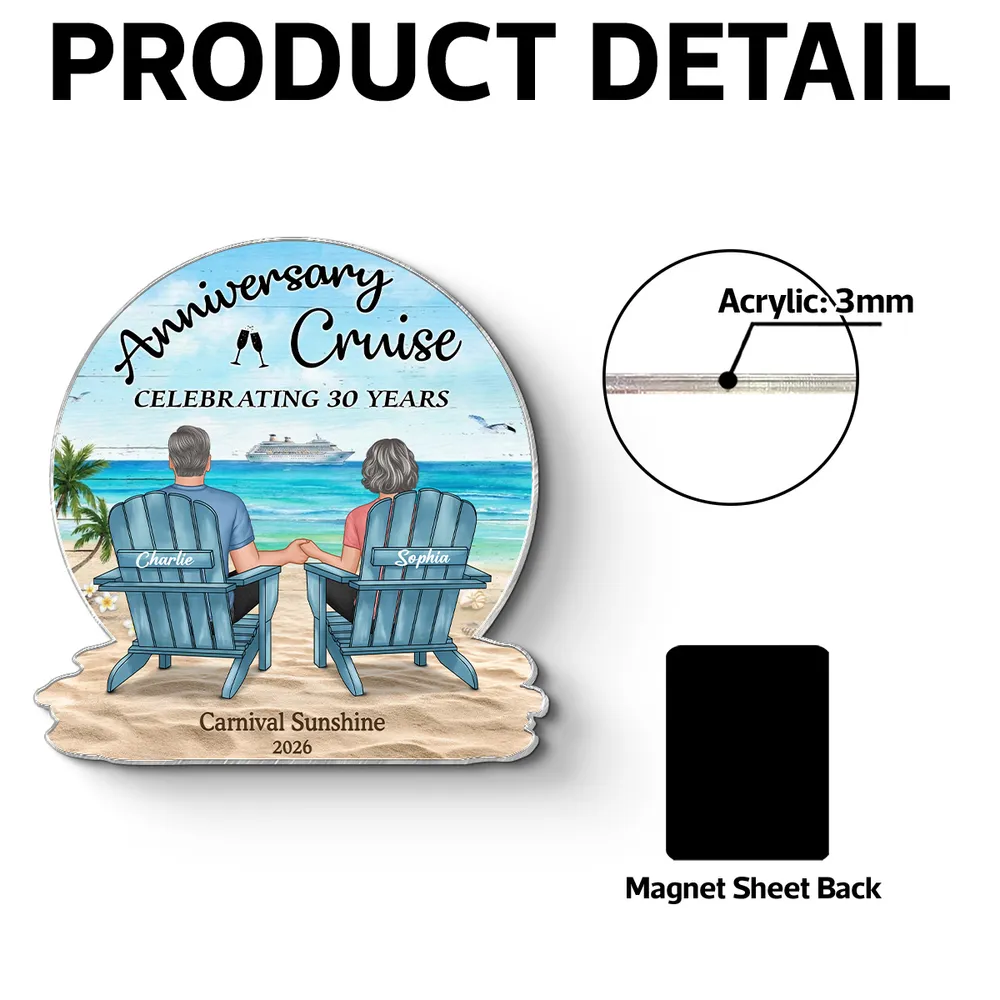 Personalized Anniversary Cruise Acrylic Magnet, Couple Holding Hands Beach Back View, Unique Gift for Husband & Wife - Image 5