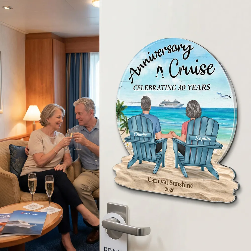Personalized Anniversary Cruise Acrylic Magnet, Couple Holding Hands Beach Back View, Unique Gift for Husband & Wife - Image 6