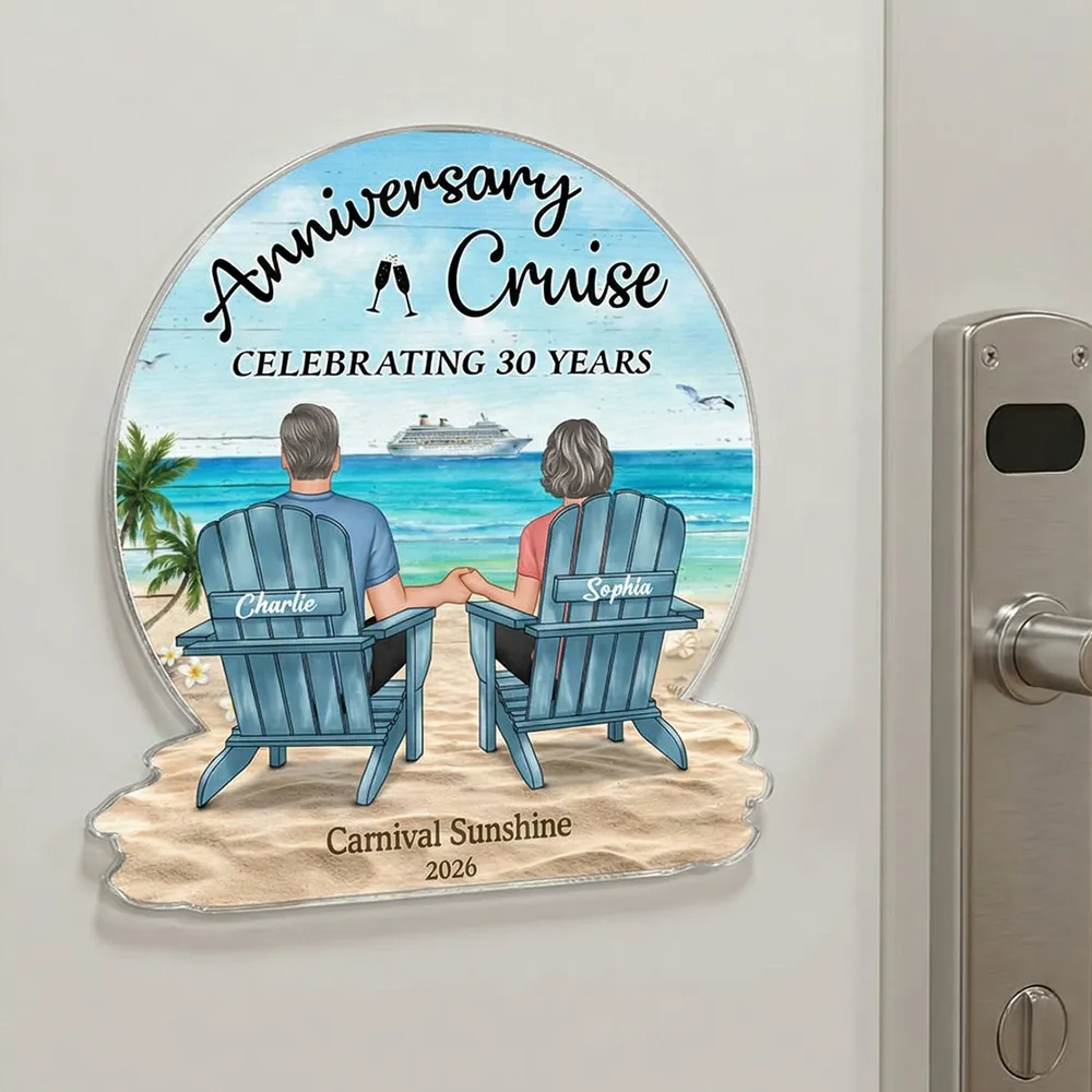 Personalized Anniversary Cruise Acrylic Magnet, Couple Holding Hands Beach Back View, Unique Gift for Husband & Wife - Image 7