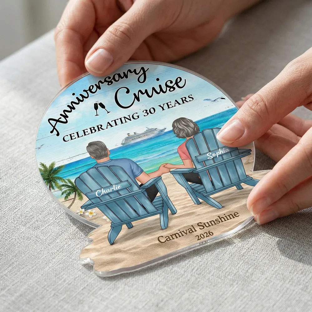 Personalized Anniversary Cruise Acrylic Magnet, Couple Holding Hands Beach Back View, Unique Gift for Husband & Wife - Image 8