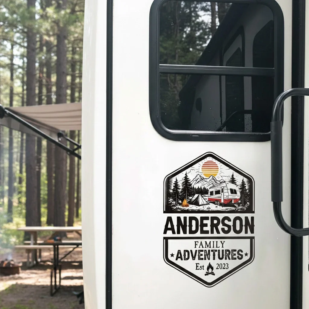 Personalized PVC Spare Tire Cover for RV Camper Trips, Family Adventures Mountain Badge Design, Unique Gift for Travel Lovers - Image 7