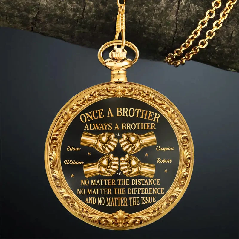 Personalized Pocket Watch Vintage Fist Bump Brothers Quote Keepsake, Unique Gift for Brother or Best Friend - Image 4