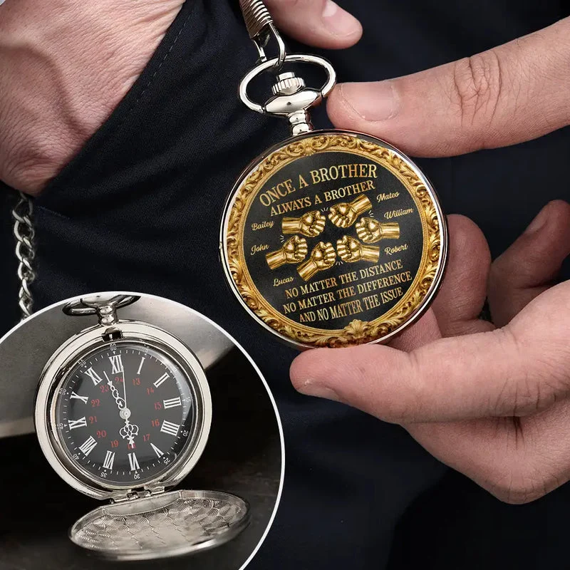 Personalized Pocket Watch Vintage Fist Bump Brothers Quote Keepsake, Unique Gift for Brother or Best Friend - Image 5