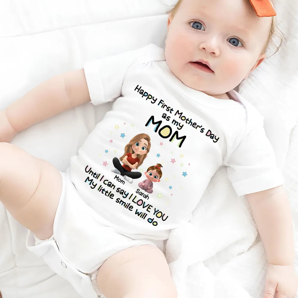 Personalized Short Sleeve Baby Onesie Happy First Mother's Day as My Mom Cute Cartoon Mom & Baby Gift - Image 6