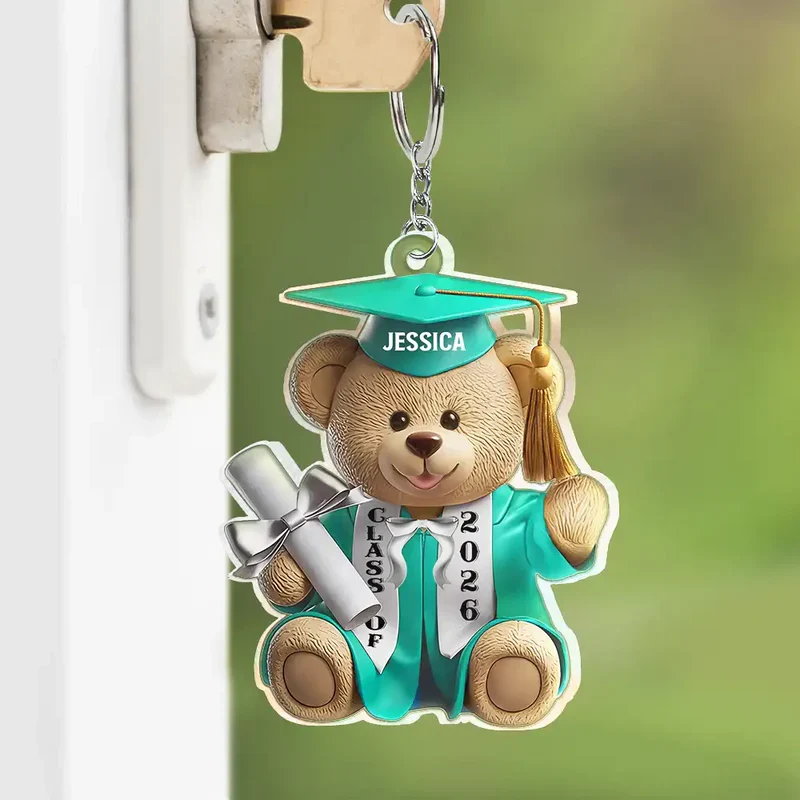 Acrylic Keychain Cute Graduation Bear with Cap and Diploma - Personalized Gift That Feels So Special - Image 3