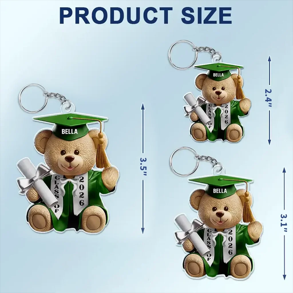 Acrylic Keychain Cute Graduation Bear with Cap and Diploma - Personalized Gift That Feels So Special - Image 4