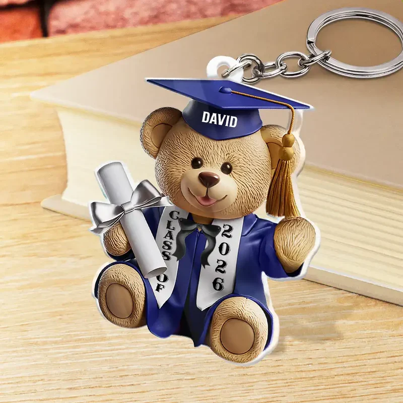 Acrylic Keychain Cute Graduation Bear with Cap and Diploma - Personalized Gift That Feels So Special - Image 6