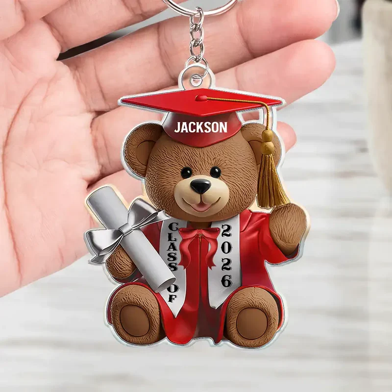 Acrylic Keychain Cute Graduation Bear with Cap and Diploma - Personalized Gift That Feels So Special - Image 7