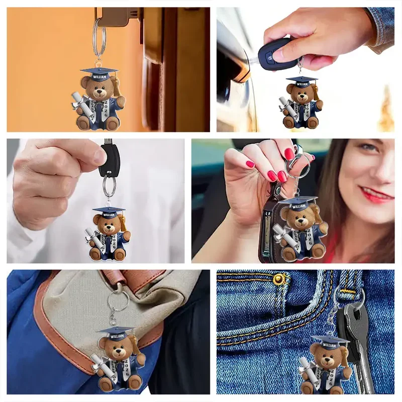 Acrylic Keychain Cute Graduation Bear with Cap and Diploma - Personalized Gift That Feels So Special - Image 8