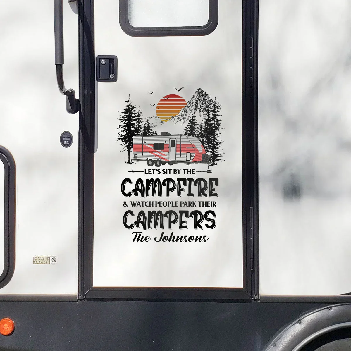 Personalized Sticker Decal RV Campfire Quote with Sunset Mountains, Unique Camping Gift for Camper Families - Image 4