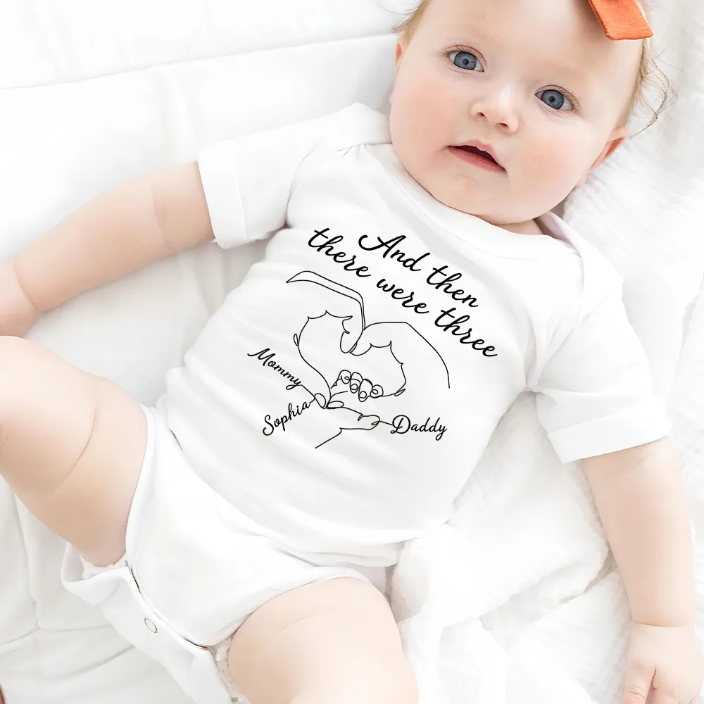 Personalized Baby Onesie with Line Art Heart Hands, Custom Family Members (3-5 People) - Image 4