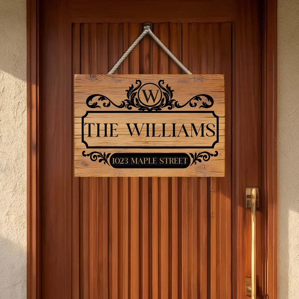 Personalized Wooden Sign with Vintage Family Monogram and Address Look for a Unique Housewarming Gift - Image 3