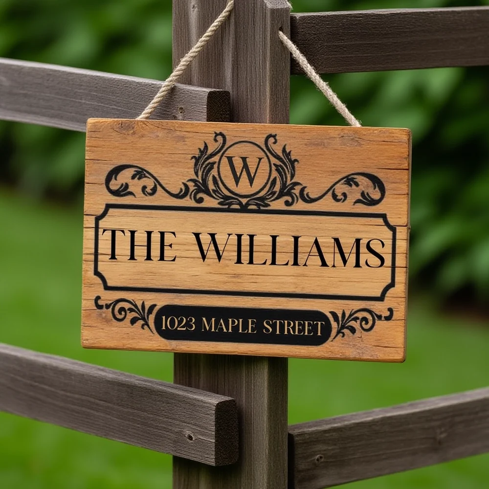 Personalized Wooden Sign with Vintage Family Monogram and Address Look for a Unique Housewarming Gift - Image 5