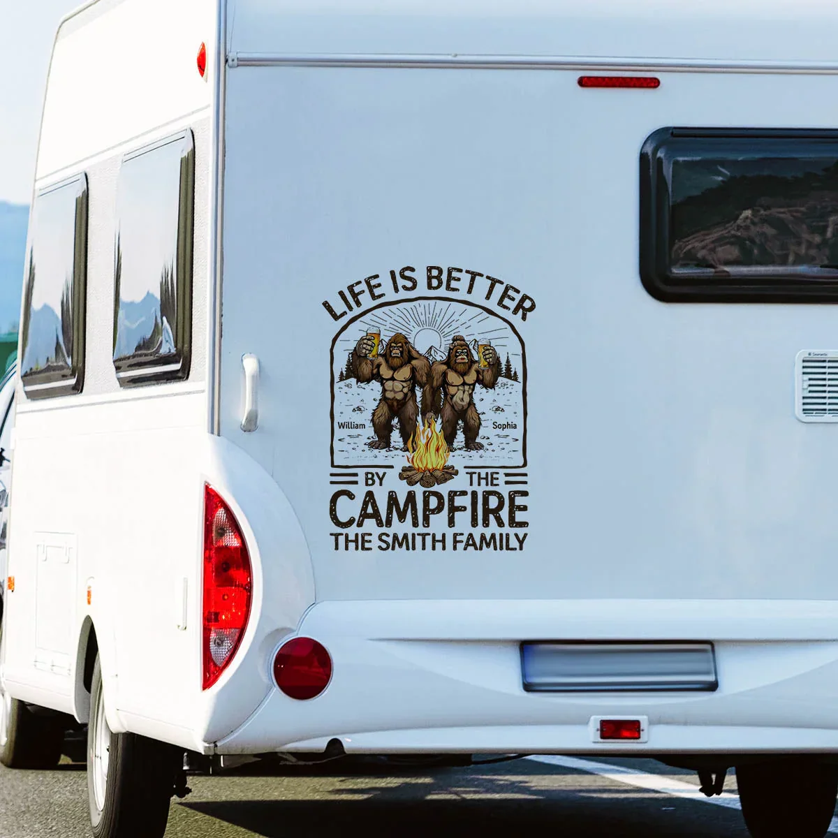 Personalized Sticker Decal Life Is Better by the Campfire Bigfoot Couple for RVs and Campers - Unique Gift - Image 3