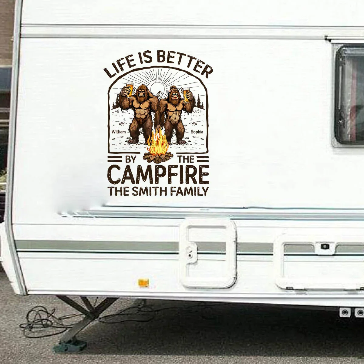 Personalized Sticker Decal Life Is Better by the Campfire Bigfoot Couple for RVs and Campers - Unique Gift - Image 4