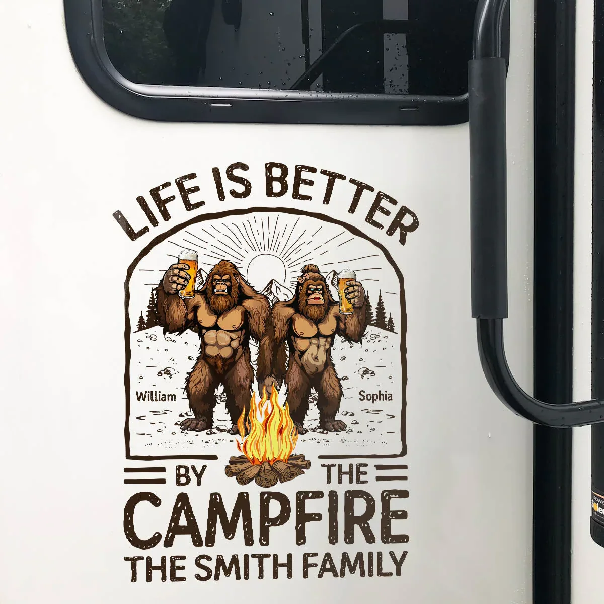 Personalized Sticker Decal Life Is Better by the Campfire Bigfoot Couple for RVs and Campers - Unique Gift - Image 5