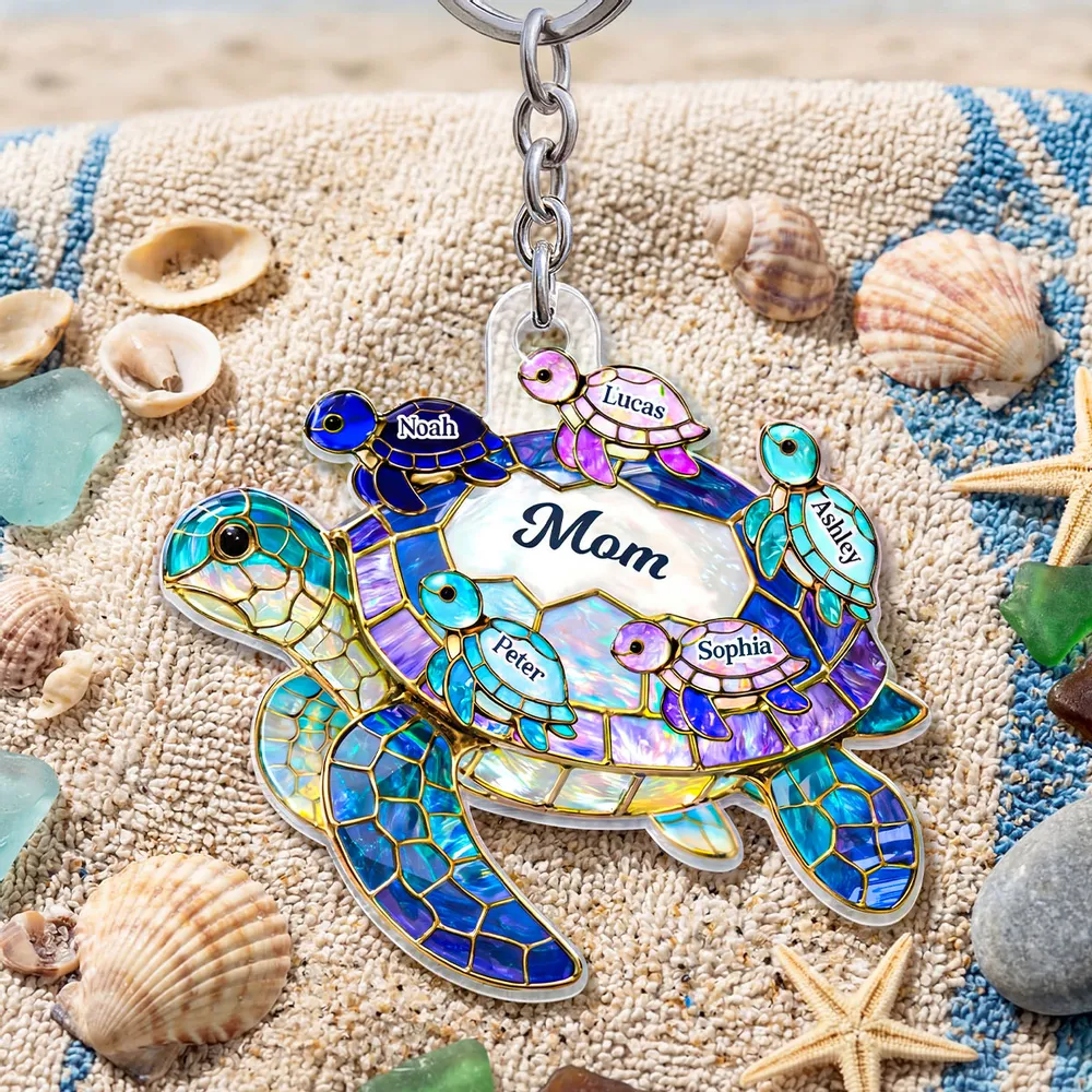 Personalized Sea Turtle Acrylic Keychain for Grandma - Bright Stained Glass Style Beach Charm, Unique Gift for Her - Image 8