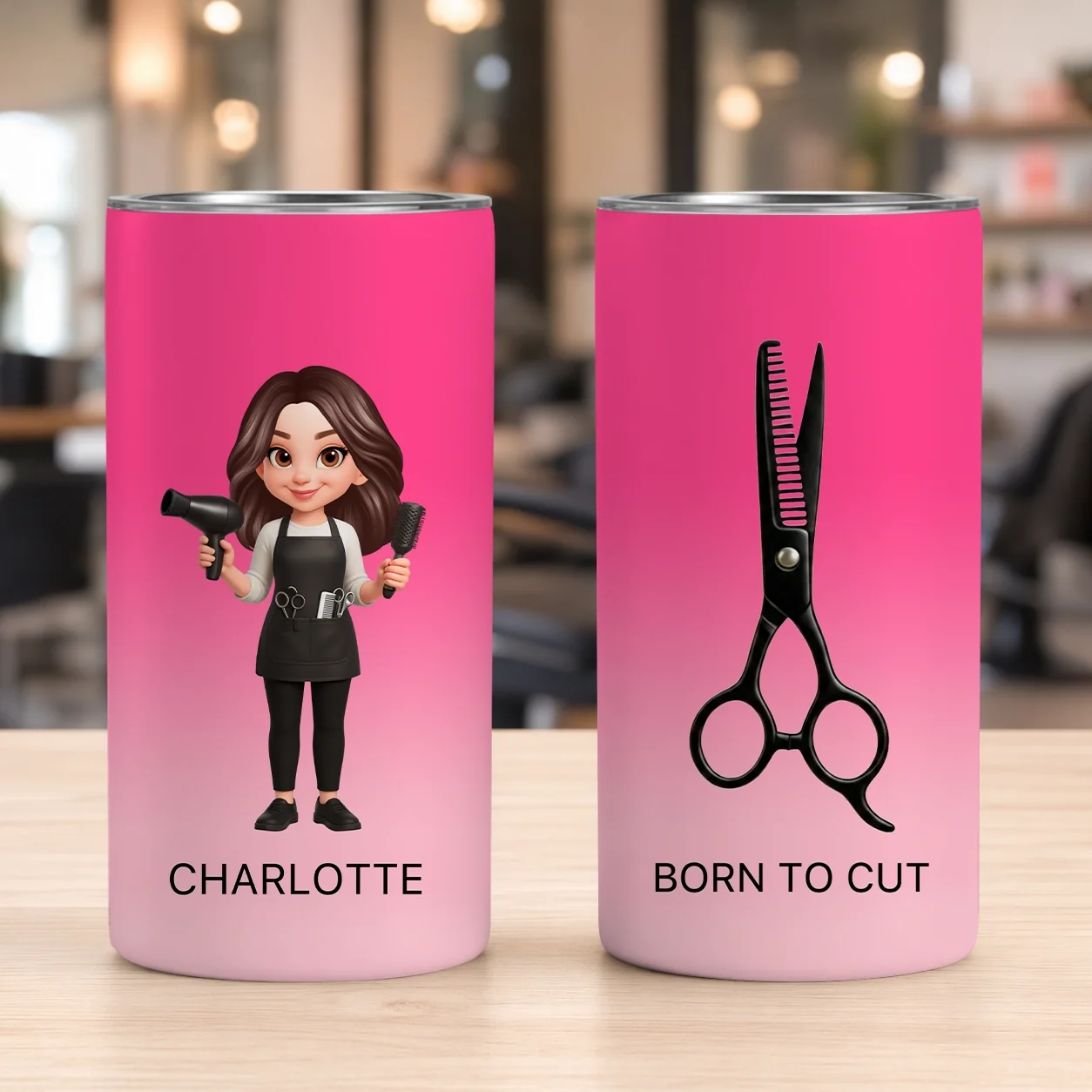 Straight-Sided Cup for Hair Stylists with Scissors Graphic and 'Born to Cut' Quote, Personalized Creative Gift - Image 5