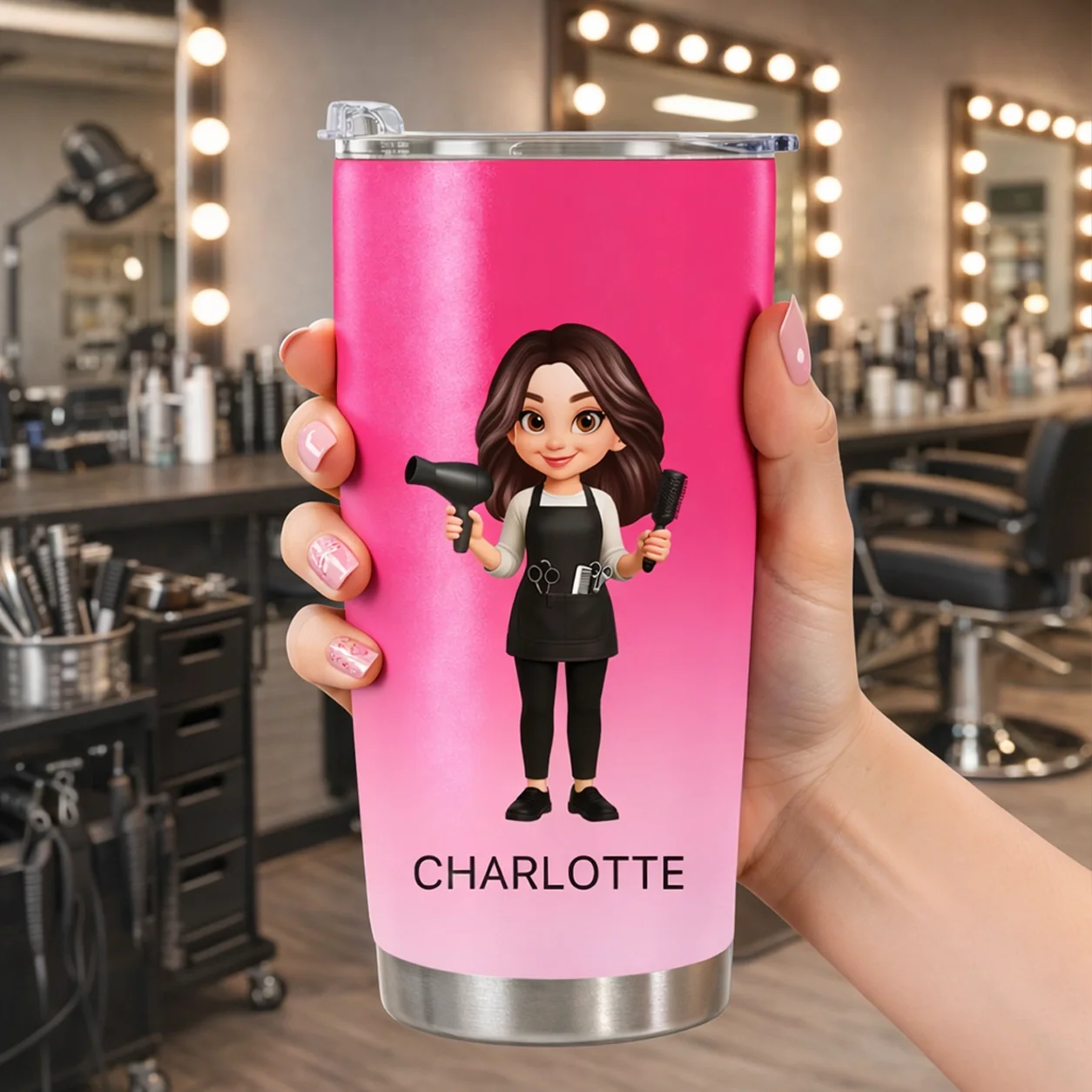 Straight-Sided Cup for Hair Stylists with Scissors Graphic and 'Born to Cut' Quote, Personalized Creative Gift - Image 6