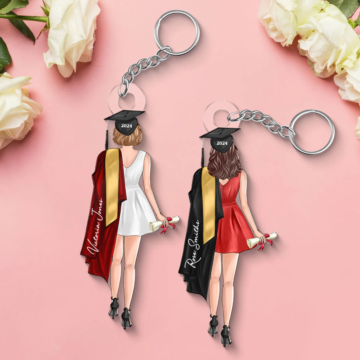 Personalized Graduation Girl Acrylic Keychain Cute Charm for Daily Use - Unique Gift for Her - Image 3