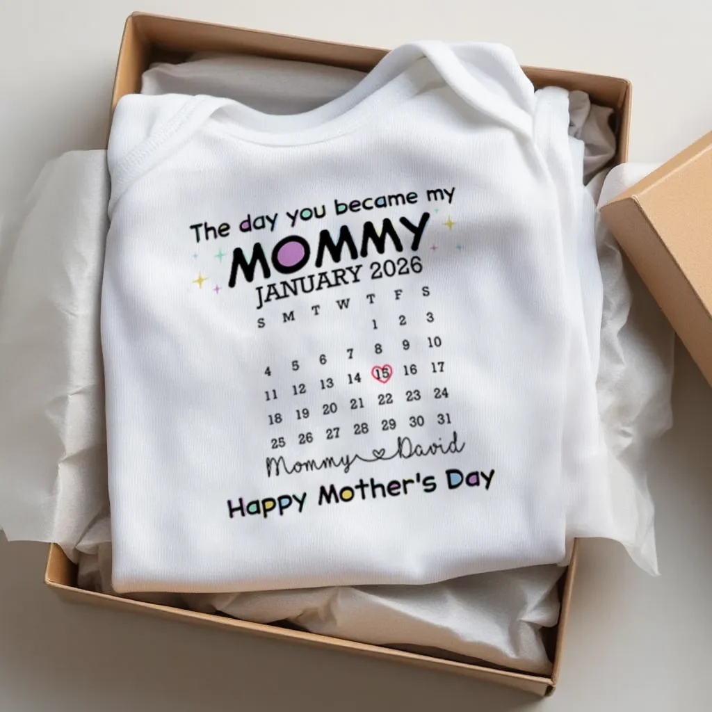 Personalized Short Sleeve Baby Onesie With New Mommy Calendar Design, Mother's Day Gift Idea, Sweet Photo-Ready Keepsake - Image 4