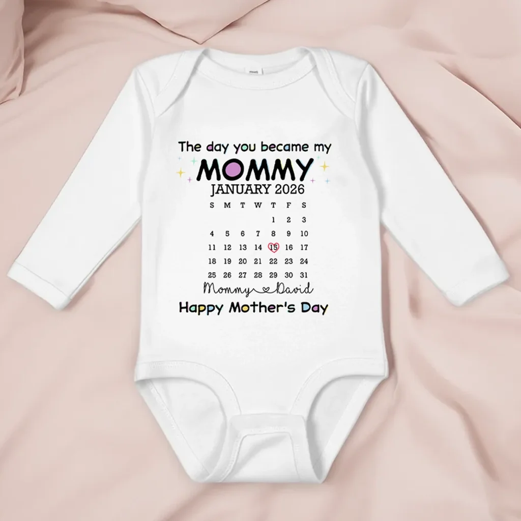 Personalized Short Sleeve Baby Onesie With New Mommy Calendar Design, Mother's Day Gift Idea, Sweet Photo-Ready Keepsake - Image 5