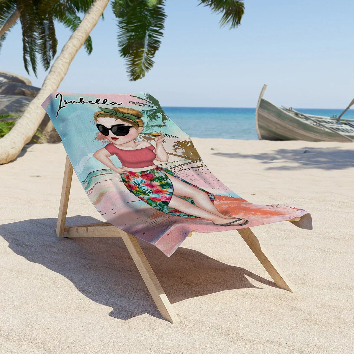 Personalized Beach Towel with Stylish Summer Lady Cartoon, Colorful Poolside Beach Trip Decor, Unique Gift for Her - Image 4