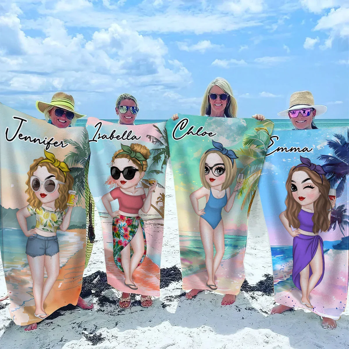 Personalized Beach Towel with Stylish Summer Lady Cartoon, Colorful Poolside Beach Trip Decor, Unique Gift for Her - Image 5