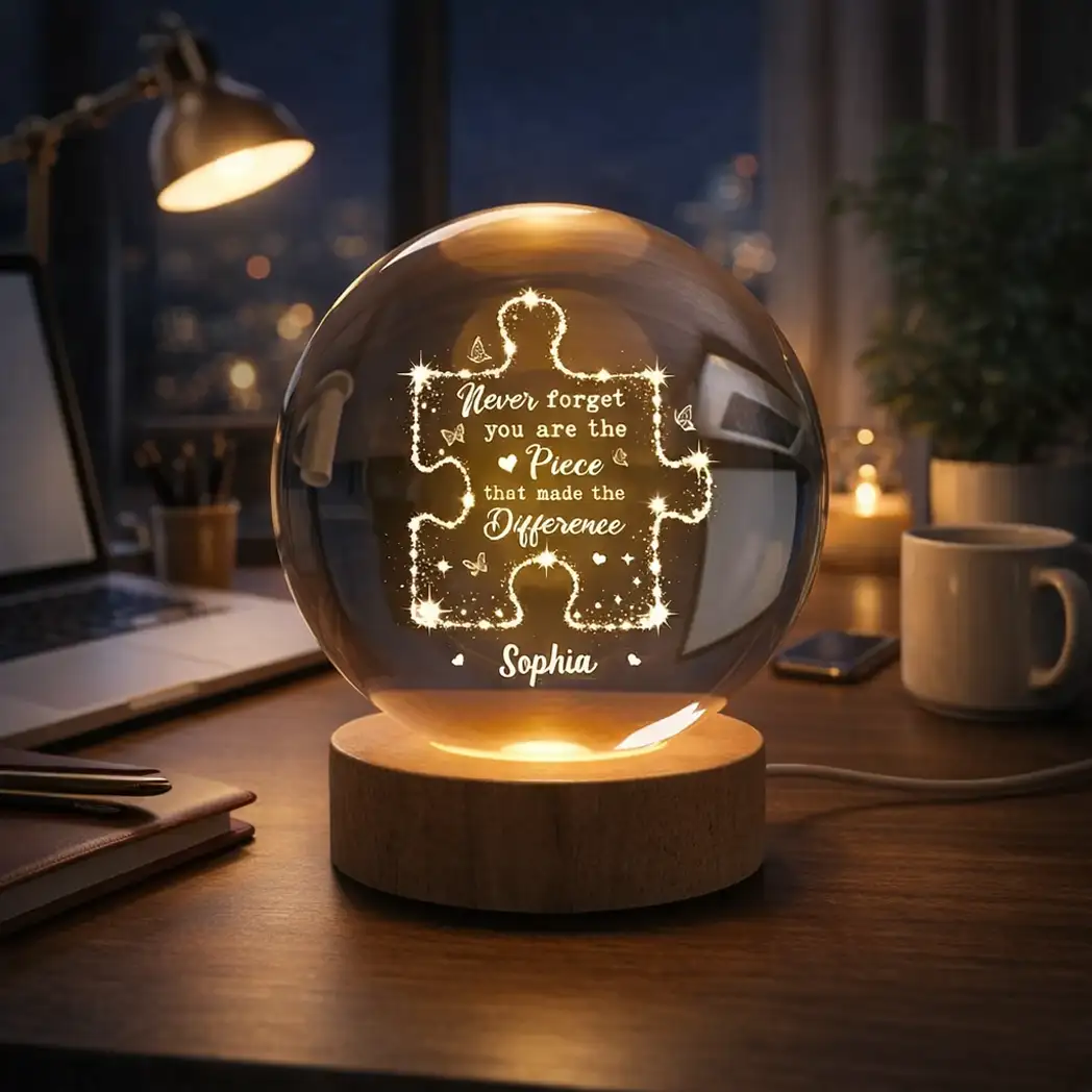 Personalized Globe Lamp, Puzzle Piece Quote, Unique Gift for Coworker, Teacher & Mentor