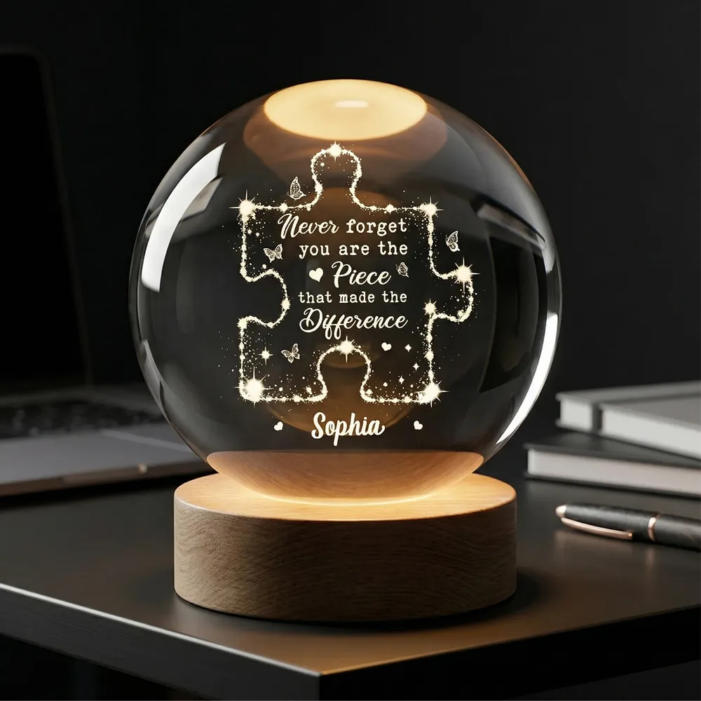 Personalized Globe Lamp, Puzzle Piece Quote, Unique Gift for Coworker, Teacher & Mentor - Image 3