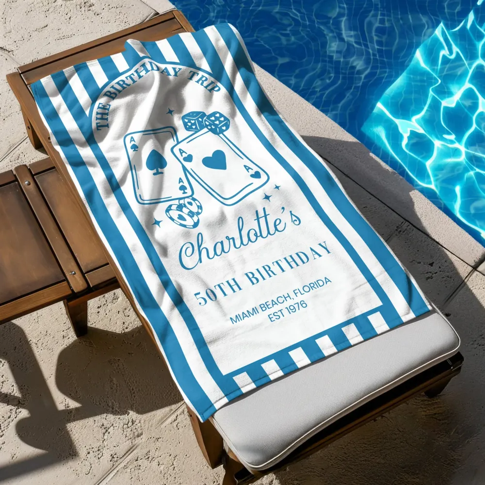 Custom Beach Towel with Pink Tropical Palms, Vacation Vibe for Beach Trip or Cruise, Thoughtful Birthday Gift - Image 7