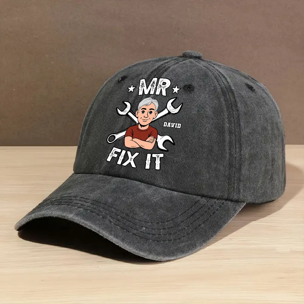 Washed Denim Baseball Cap Personalized for the One Who Can Fix It, Relaxed Vintage Style for Outdoor Wear, Thoughtful Gift - Image 3