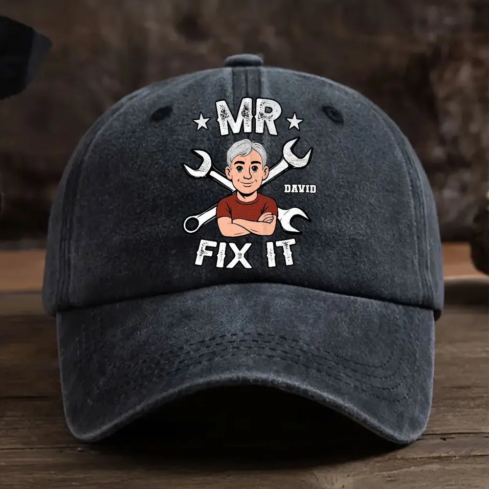 Washed Denim Baseball Cap Personalized for the One Who Can Fix It, Relaxed Vintage Style for Outdoor Wear, Thoughtful Gift - Image 5