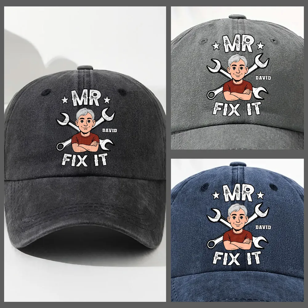 Washed Denim Baseball Cap Personalized for the One Who Can Fix It, Relaxed Vintage Style for Outdoor Wear, Thoughtful Gift - Image 6